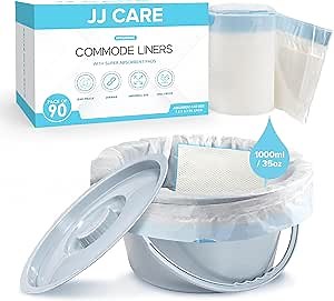 JJ CARE Bedside Commode Liners with Absorbent Pads - Pack of 90 Commode Poop Bags Liners 16"x21" Adults' Portable Bed Pan Toilet Chair, Disposable Toilet Bags for Bedside