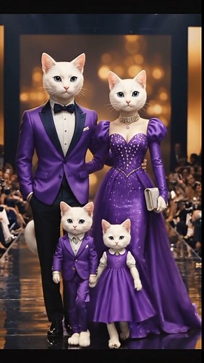 Elegant Cat Family Modeling Show Encouraging a Positive Environment | AI Cat Fashion Catwalk #catie