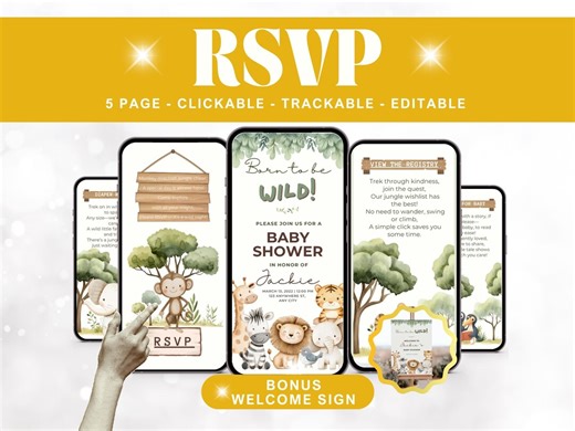 Editable Safari Baby Shower Evite – Digital Jungle Invite With Clickable RSVP Page – Wild One Party Text Invite Smartphone Invite - Etsy
