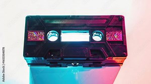 A close-up shot of a cassette tape lying on a table