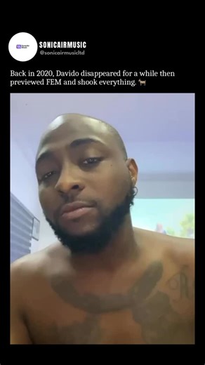 Sonicairmusic on Instagram: "Back in 2020, Davido took an unexpected break from the spotlight at a time when fans were used to his constant presence. The silence sparked speculation, but it didn’t last long. When he finally resurfaced with a raw snippet of FEM, it immediately set the tone for his return. The preview alone carried a clear message of confidence and defiance, and it quickly spread across social media, reminding listeners why his name carries so much weight in Afrobeats. By the time