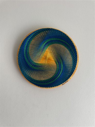 Geometric Spiral String Art: Blue, Green, and Yellow Fiber Wall Hanging - Etsy