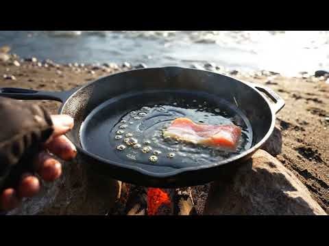 ASMR Salmon Cooking by the River | Calm Water & Nature Sounds