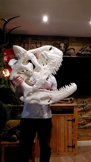 Dino Forge on Instagram: "So I made a new Carnotaurus skull. Ive been sculpting skulls on Blender for around 18 months, about 2 months into that I for some reason felt the confidence to make a full size Carnotaurus skull, having learnt a lot since then I decided to have another go making a more accurate representation of the skull. I will always go with rule of cool for some things slightly bigger horns etc as I want the skulls to look as bad ass as possible. Ive also learnt a lot in terms of my