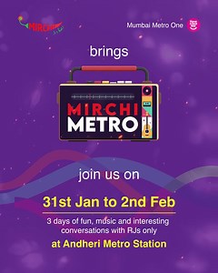 Three days of pure joy, music beats, and lively conversations with Radio Mirchi at Andheri Metro Station! 🎶🚇✨ Join us for this ride with our favorite RJs. Commuting never felt this good! 📻😄 #MirchiMetro #RadioMirchi #Fun #Music #MumbaiMetroOne | Mumbai Metro