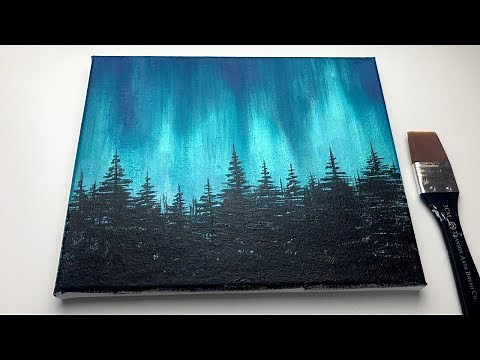 Acrylic Painting For Beginners | Northern Lights Forest | Aurora Acrylic Painting