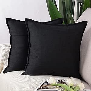 MADIZZ Set of 2 Linen Throw Pillow Covers 24x24 Inch Black Soft Decorative Cushion Cover for Sofa Bedroom Pillow Shell