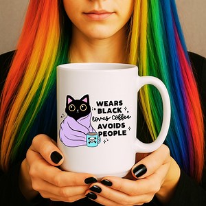 Funny Coffee Mug | Black Cat Mom, Introvert Gift - Etsy