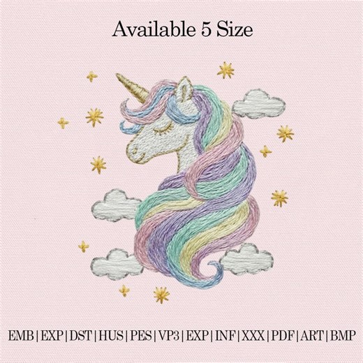 Unicorn Embroidery Design | Pastel Rainbow Unicorn Machine Embroidery File | Cute Magical Unicorn Stitch Pattern - Etsy
