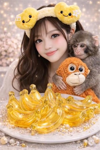 Eating Together with Punch 🐒🍌✨Crunching Glass Bananas ASMR #shorts #hangInTherePunch