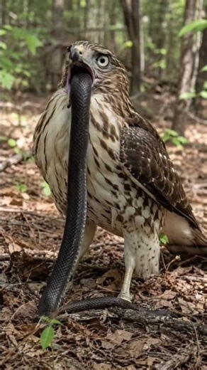 🦅 Nature's Ultimate Predator! Hawk Swallows Giant Black Snake in the Wild 🌲🐍