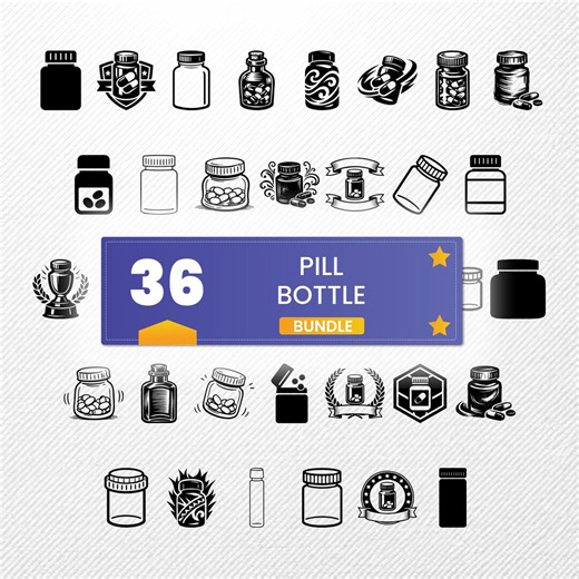 Pill Bottle SVG Bundle, 36 Pharmacy Jar Silhouette Vector Designs, Medicine Clipart for Cricut, Apothecary PNG - Etsy