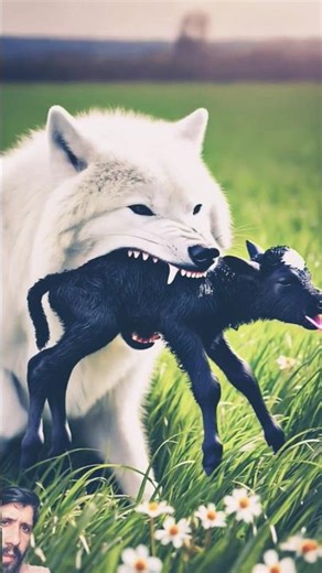 Cow vs snow wolf fight for baby #motherslove #cow #calf #snowwolfff