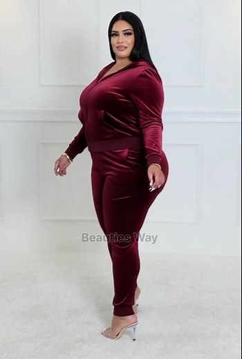 Plus Size Burgundy Luxe Velour Trend Set Fashion Collection