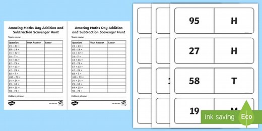 World Maths Day Addition and Subtraction Scavenger Hunt
