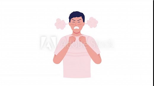 Animated angry man. Male in fury. Aggressive emotions. Full body flat person on white background with alpha channel transparency. Colorful cartoon style HD video footage of character for animation