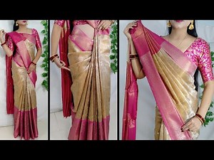 Banarshi Tissue Silk Saree Wearing Tips n tricks/How to make pleats perfectly/Saree ‪@Saundaryaa‬