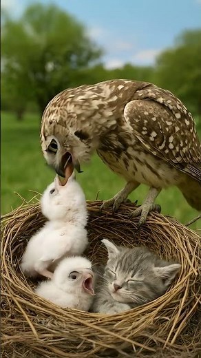 Owl Found a Kitten and Decided to Raise It🦉