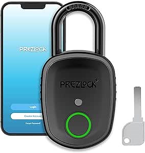 Prezlock Smart Fingerprint Padlock with Key, Biometric Padlock with APP, Suitable for Outdoor and Heavy Duty, IP65 Waterproof.