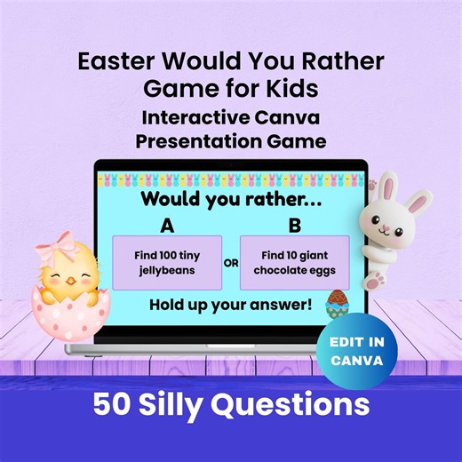 Easter Would You Rather Game for Kids, 50 Funny This or That Questions, Easter Party Games, Classroom Activity, Editable Canva Template - Etsy