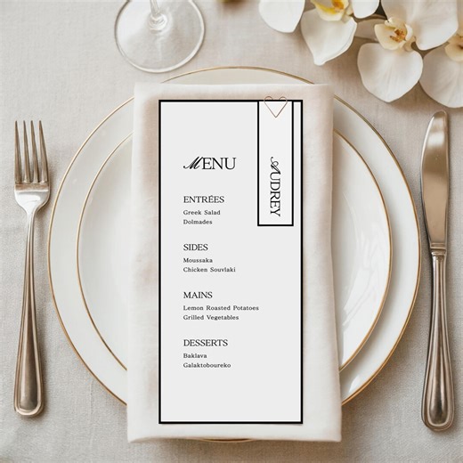 Wedding Menu Place Card Template, Editable Reception Table Decor (instant Download) - Etsy