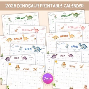 Dinosaur Theme 2026 Kids Calendar Printable | for Toddlers & Preschool - Etsy