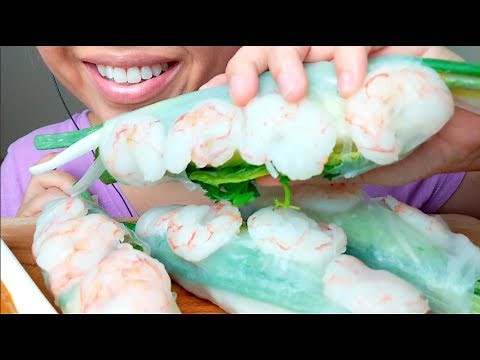*BIG BITES* ASMR HUGE SHRIMP Spring Rolls 먹방 MESSY Eating Sounds *No Talking* suellASMR