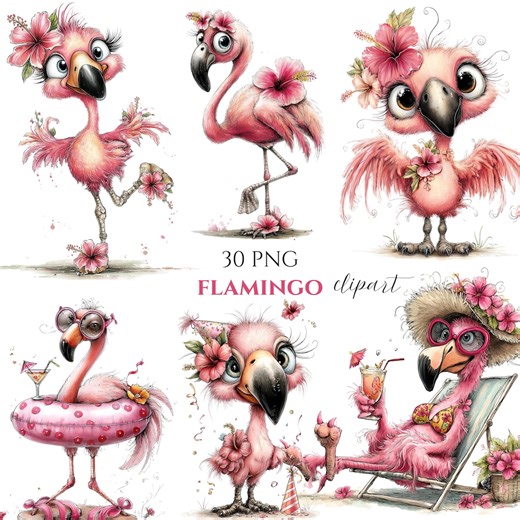 Quirky Flamingo Clipart, Tropical Summer Illustration (digital Download) - Etsy