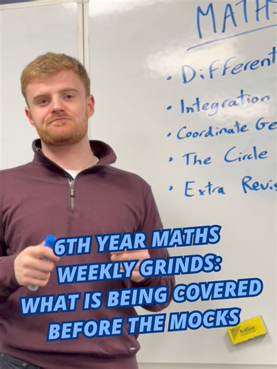 Sixth years, mock exams are just around the corner and now is the time to get focused. Our Maths Weekly Grinds start back today and are designed to cover exactly what you need between now and the mocks. Whether you join us online or in person, you’ll get clear explanations, exam focused practice and the confidence to perform on the day. Sign up now and get mock ready! 🔗 Enrol now via the Link in Our Bio. #LeavingCertMaths #MockExams #WeeklyGrinds #MathsRevision #StudySmart