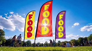 Buryeah 2 Sets Food Feather Flag Kit for Business Advertising, 7ft Food Sign Banner with Pole Ground Stake and Portable Bag for Storefronts, Retailers, Shops, Fairs and Events(Red)