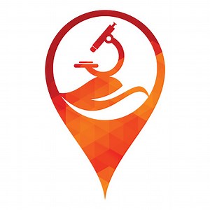 Microscope with Leaf map pin shape concept Logo Template. Nature...