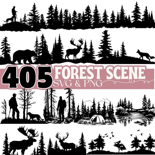 Forest Scene SVG Bundle, Wildlife Silhouette SVG PNG, Camping Hunter Bear Deer Moose Clipart, Outdoor Nature Forest Landscape Cut Files - Etsy
