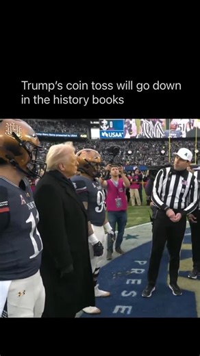 FBOY PROBLEMS on Instagram: "Donald Trump‘s unconventional method of performing the ceremonial coin flip at the Army-Navy football game has triggered a flurry of reactions online. What Happened: The president’s coin toss, which appeared to lack any rotation, was labeled as “unprecedented” by Outkick’s Clay Travis. The event transpired at the M&T Bank Stadium in Baltimore, Maryland. Trump, positioned at midfield, received the coin from the referee, threw it into the air, and it landed on the fiel