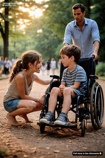 The boy hadn't walked in two years—then a homeless girl asked him to dance in the park: "Let me dance with your son—he'll walk again." That summer evening in Riverside Park, the city was alive with laughter, music, and movement—but none of it reached the boy in the wheelchair. Seven-year-old Lucas Harper sat quietly as his father pushed him along the crowded path. Children ran past them, chasing bubbles, tripping, standing back up with scraped knees and bright smiles. Lucas watched without emoti