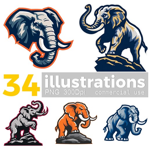 Vector Icon Elephant Clipart: 34 Animal Mascot Illustrations (PNG Digital Download) - Etsy