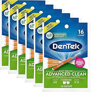 DenTek Easy Brush Advanced Clean Interdental Cleaners, Standard, 16 Count, 6 Pack