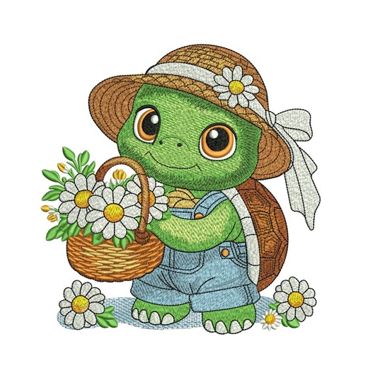 Turtle Embroidery Design | Spring Turtle With Daisy Basket| Cute Smiley Sea Animal | Mini Ocean Animal Design (premium Embroidery Design) - Etsy