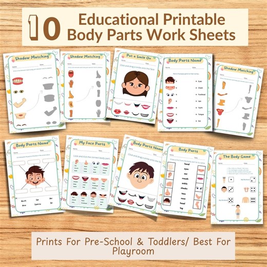 Preschool Body Parts Matching Worksheets, Human Anatomy Activity PDF, Homeschool Science Homeschool Kids - Etsy