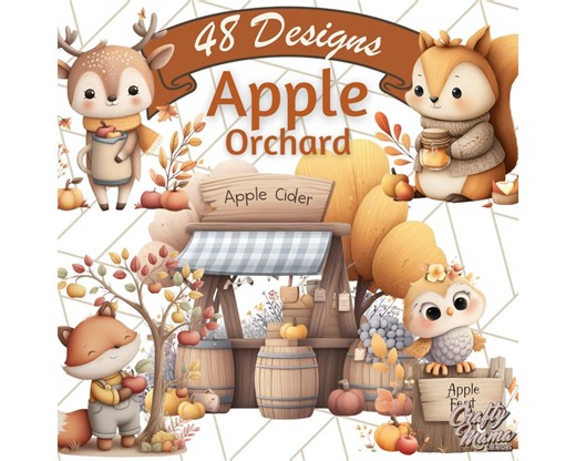 Woodland Apple Orchard Festival Clipart PNG, Cute Fall Forest Animals, Autumn Apple Picking, Cider, Pie, Harvest Market Clip Art - Etsy Canada