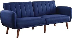 Benjara Fabric Upholstered Adjustable Sofa, Blue and Brown