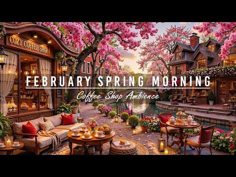 February Spring Morning at Cozy Coffee Shop Ambience 🌸 Warm Jazz Instrumental Music for Great Mood