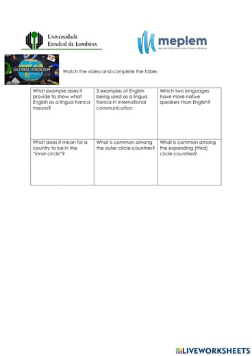 English Expansion worksheet