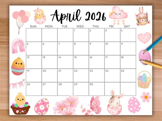 EDITABLE April 2026 Calendar, Printable Calendar W/ Easter Fun, Monthly Calendar, Homeschool Calendar, Academic Planner Home Work Office - Etsy