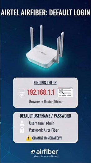 Airtel Air fiber Router IP Address & Default Login | 192.168.1.1 | admin/password | WiFi