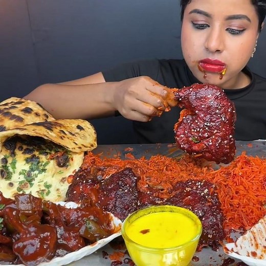 ASMR: EATING SPICY CHICKEN LOLIPOP🔥 FRIED RICE || #shorts #mukbangn#asmreating #mukbangasmr #asmr