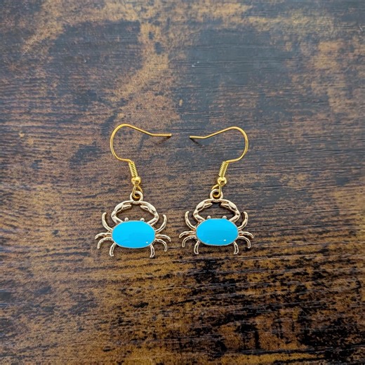 Light Blue & Gold Crab Dangle Earrings | Metal Alloy Enamel Earrings | Animal Ocean Beach Sea Jewelry | Elegant Crab Jewelry - Etsy