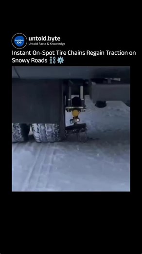 Untold Facts & Knowledge on Instagram: "Automatic tire chains, also known as on-spot chains, are a traction solution designed to help heavy vehicles maintain grip on icy or snowy roads ❄️. Unlike traditional snow chains, which require the driver to manually install them, this system works automatically. It features a small spinning disc mounted near the truck’s drive tires. When activated from inside the cab, compressed air lowers this disc to touch the inside of the tire. As the disc spins, it 