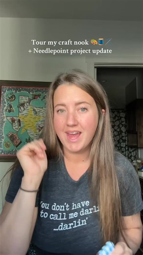 Lauren 🦋 Gardening & Motherhood on Instagram: "Tour my craft nook + needlepoint haul + project update 🧵 I have so many things I want to do to this little craft nook! I want to wallpaper or stencil the walls around it, add some bulletin boards, some art, and more 😊 #crafts #crafter #momsofreels #needleart #needlepointersofinstagram #needlepoint #housetour #sahm #fyp #momsofreels"