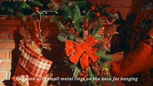 Lyrow 2 Pack Christmas Artificial Swags 24" Xmas The Cordless Prelit Stairway Swag Teardrop Trim Wreath Door Stair Garland Christmas Wreath for Outdoor Home Garden Decor (Gold Ribbon)