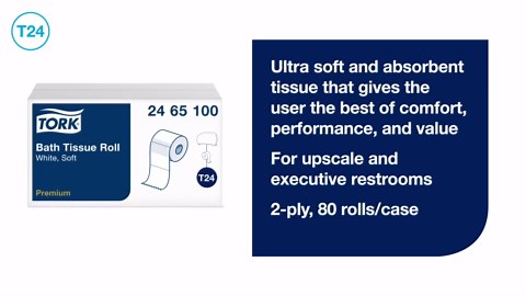 Tork Advanced Toilet Paper Roll, White, Compatible with T24 Dispensers, 2-ply, Soft Tissue, 80 rolls x 500 sheets (2461200)